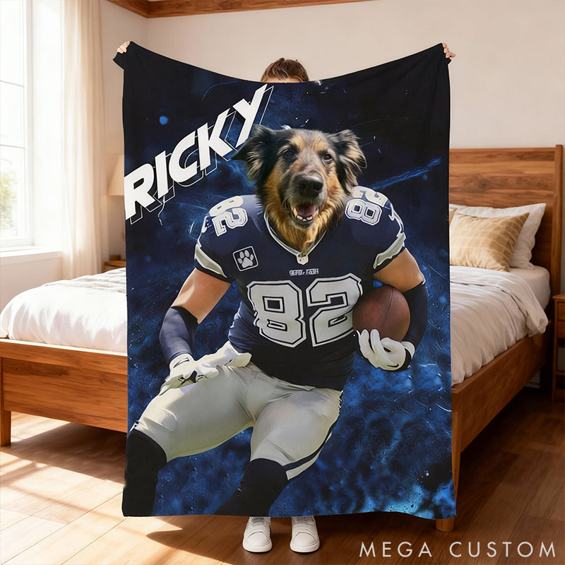 Personalized Pet Lover Photo and Name Football Pet Blanket Football Team Dog Cat Blanket Custom Sport Favorite Team Blanket