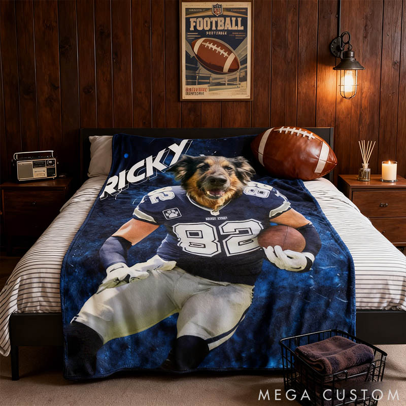 Personalized Pet Lover Photo and Name Football Pet Blanket Football Team Dog Cat Blanket Custom Sport Favorite Team Blanket