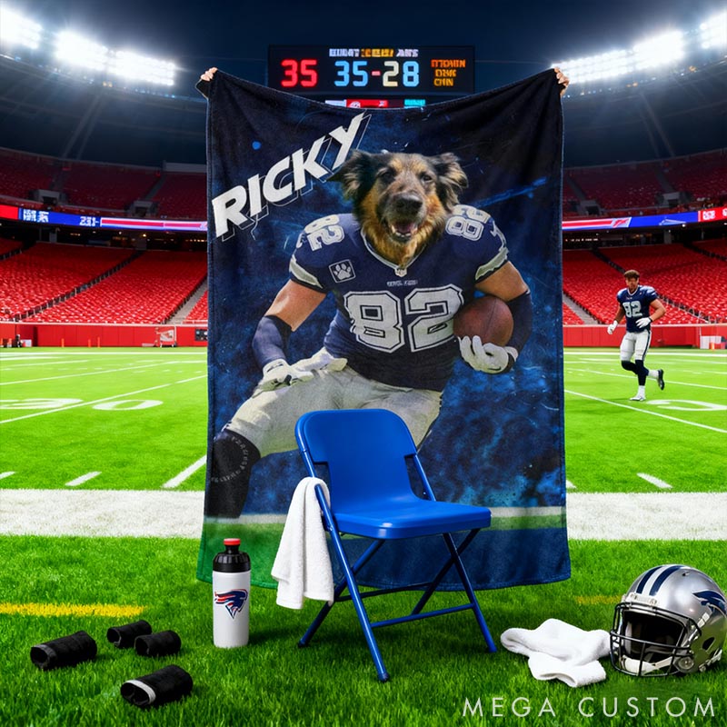 Personalized Pet Lover Photo and Name Football Pet Blanket Football Team Dog Cat Blanket Custom Sport Favorite Team Blanket