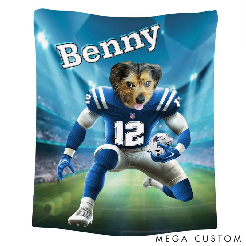 Personalized Pet Lover Photo and Name Football Pet Blanket Indianapolis Football Team Dog Cat Blanket Custom Sport Favorite Team Blanket