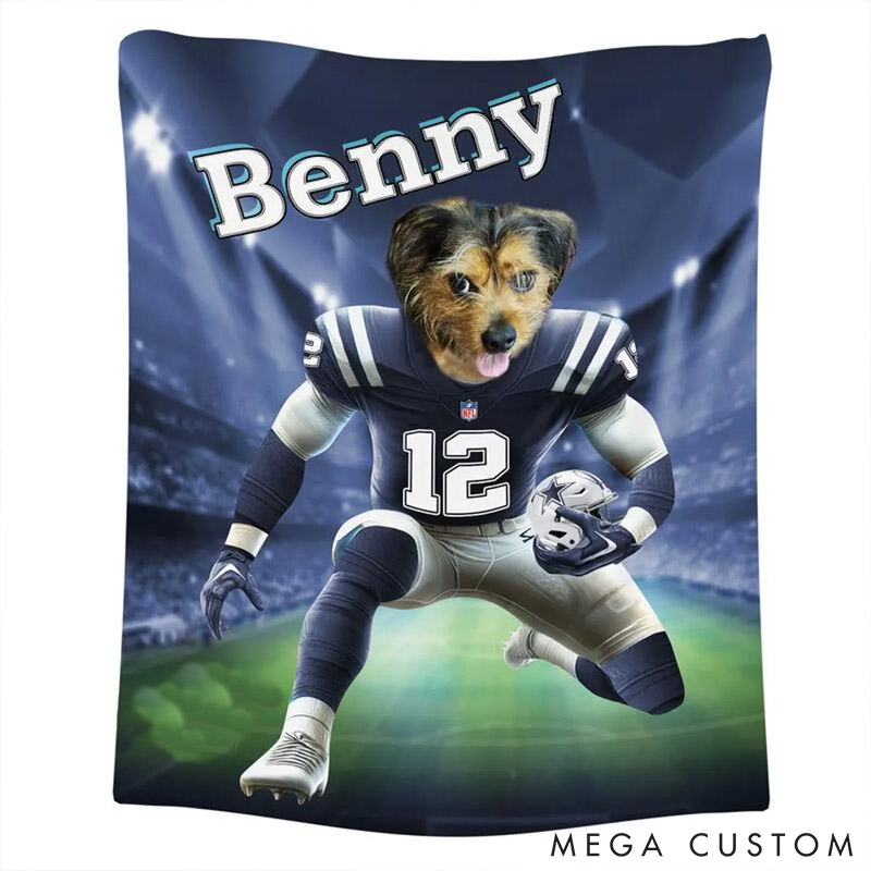 Personalized Pet Lover Photo and Name Football Pet Blanket Indianapolis Football Team Dog Cat Blanket Custom Sport Favorite Team Blanket