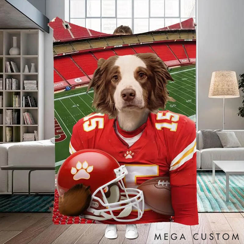 Personalized Pet Lover Photo and Name Football Pet Blanket Kansas Football Team Dog Cat Blanket Custom Sport Favorite Team Blanket
