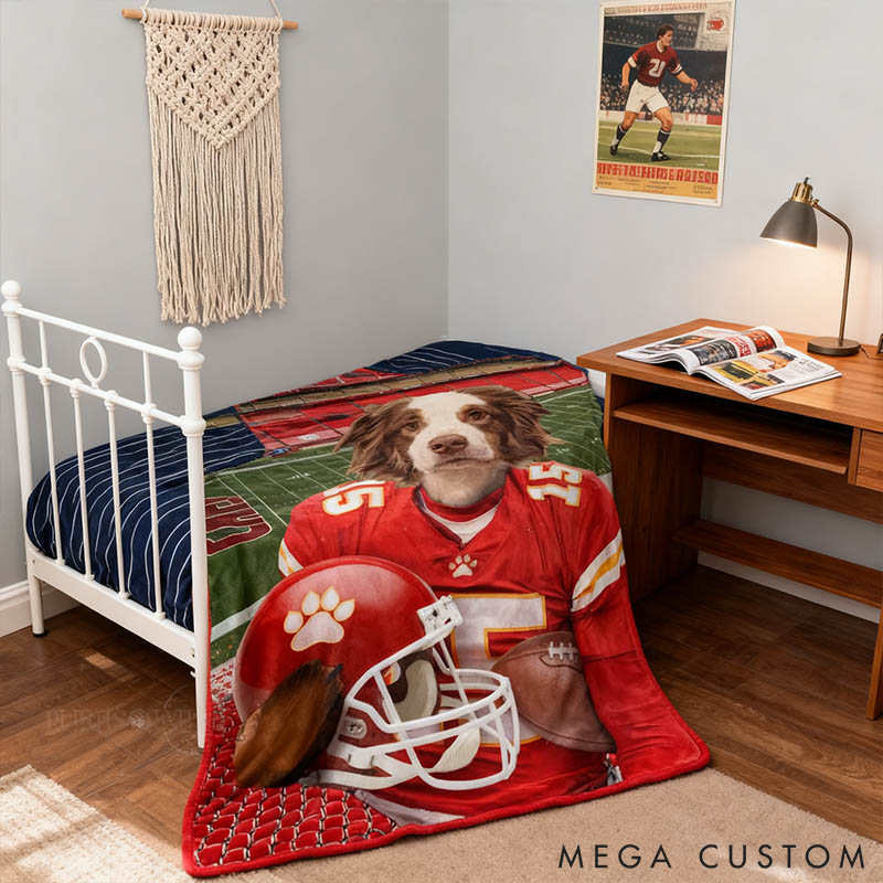 Personalized Pet Lover Photo and Name Football Pet Blanket Kansas Football Team Dog Cat Blanket Custom Sport Favorite Team Blanket