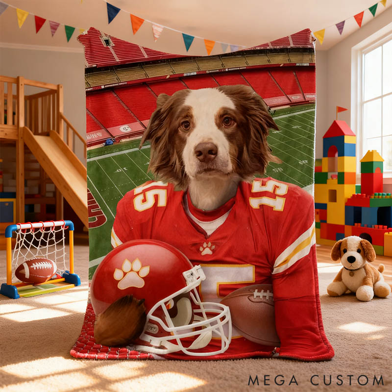 Personalized Pet Lover Photo and Name Football Pet Blanket Kansas Football Team Dog Cat Blanket Custom Sport Favorite Team Blanket