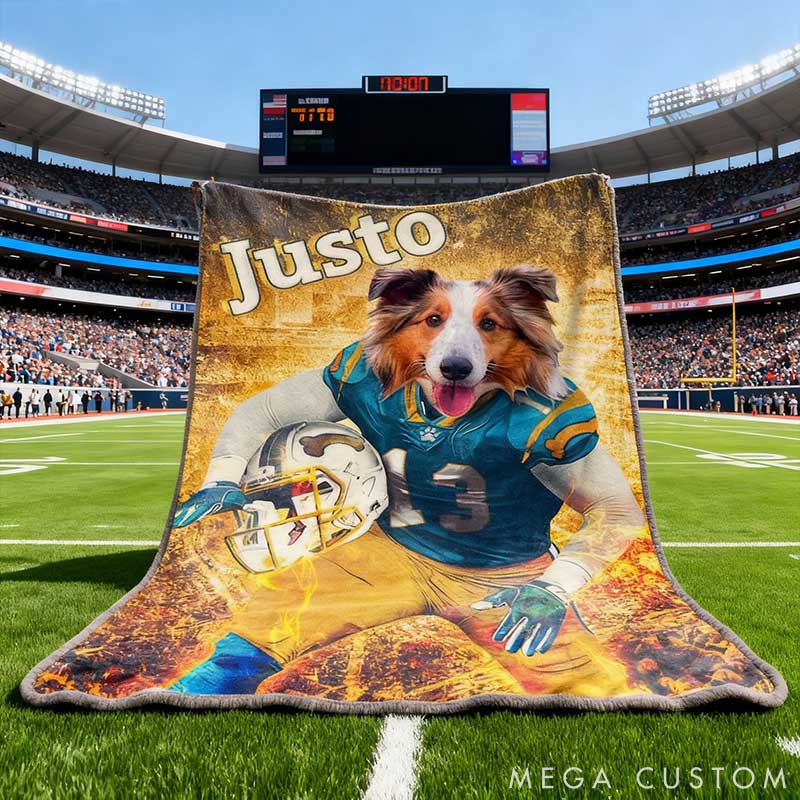 Personalized Pet Lover Photo and Name Football Pet Blanket San Diego Football Team Dog Cat Blanket Custom Sport Favorite Team Blanket