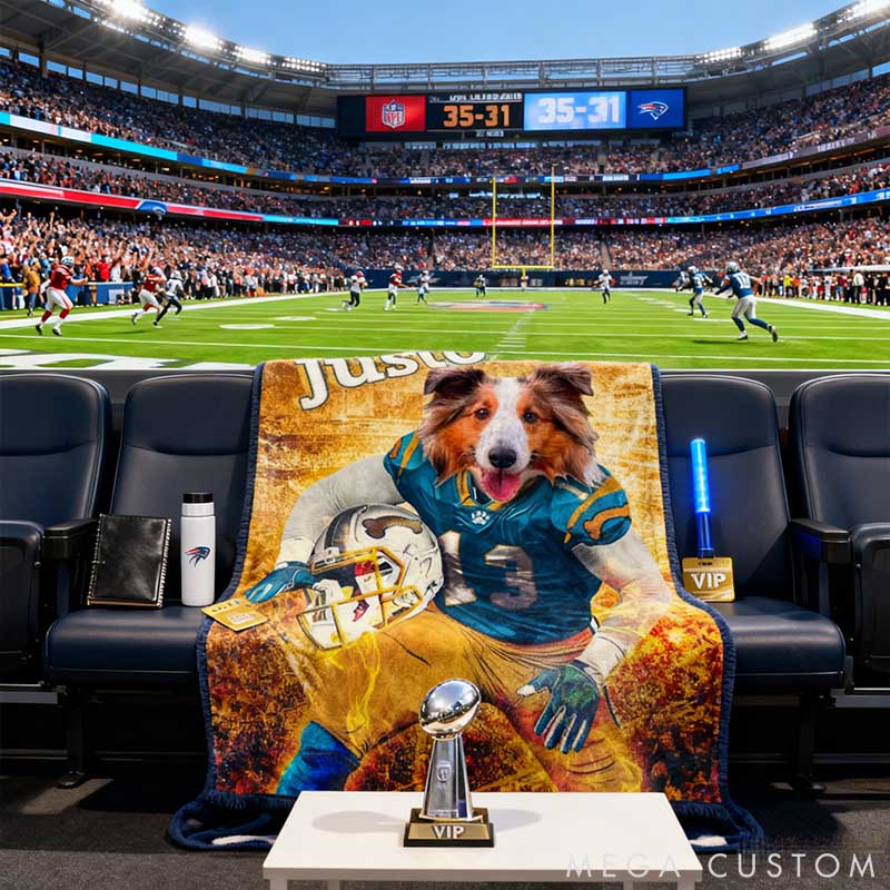 Personalized Pet Lover Photo and Name Football Pet Blanket San Diego Football Team Dog Cat Blanket Custom Sport Favorite Team Blanket