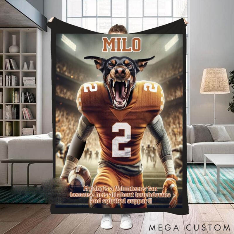 Personalized Pet Lover Photo and Name Football Pet Blanket Tennessee Football Team Dog Cat Blanket Custom Sport Favorite Team Blanket