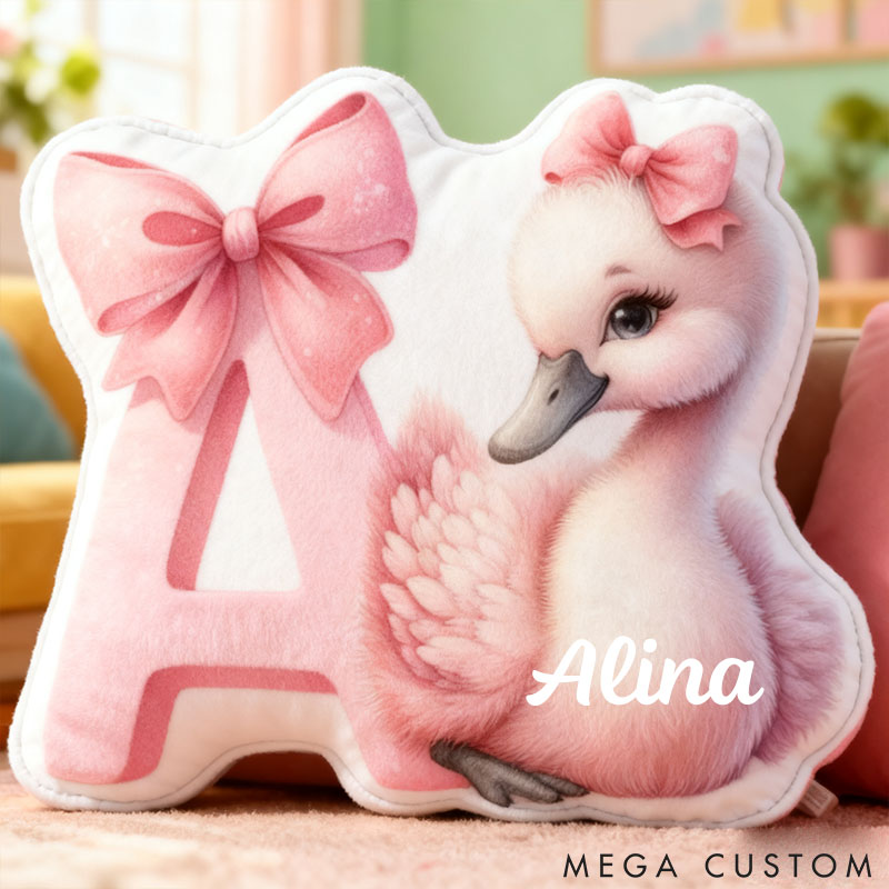 Personalized Pet Lover Pink Baby Swan Letter Pillow with Custom Name Graphic 3D Print