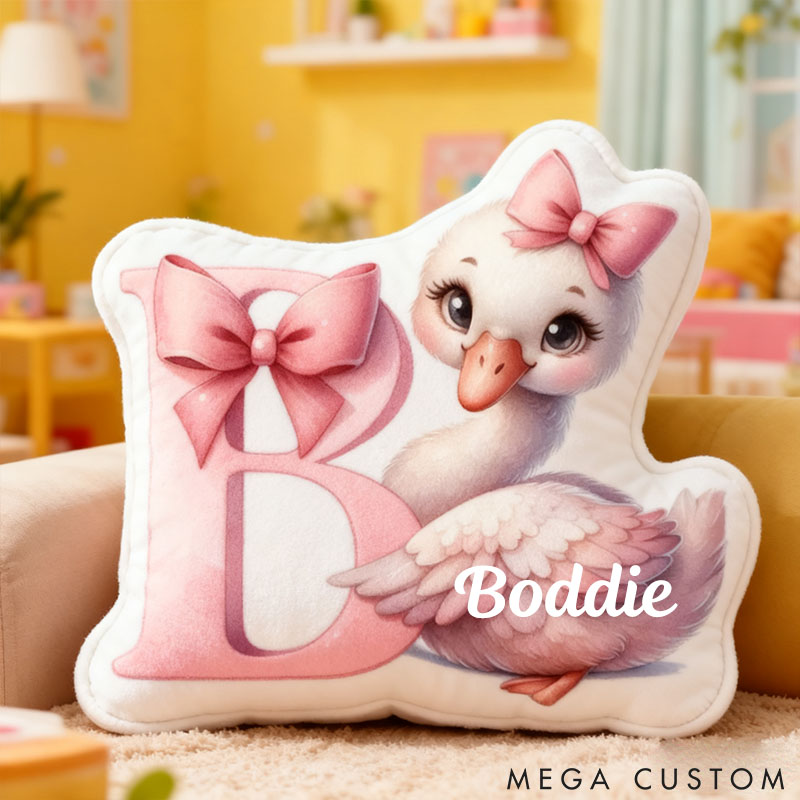 Personalized Pet Lover Pink Baby Swan Letter Pillow with Custom Name Graphic 3D Print