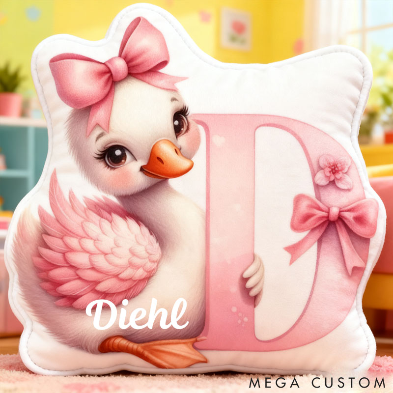 Personalized Pet Lover Pink Baby Swan Letter Pillow with Custom Name Graphic 3D Print