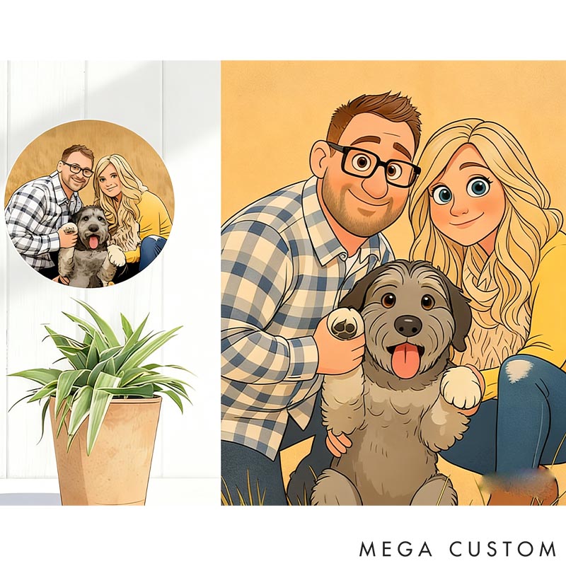 Personalized Pet Lover Pixar Style Cartoon Portrait from Photo Personalized Couple Portrait