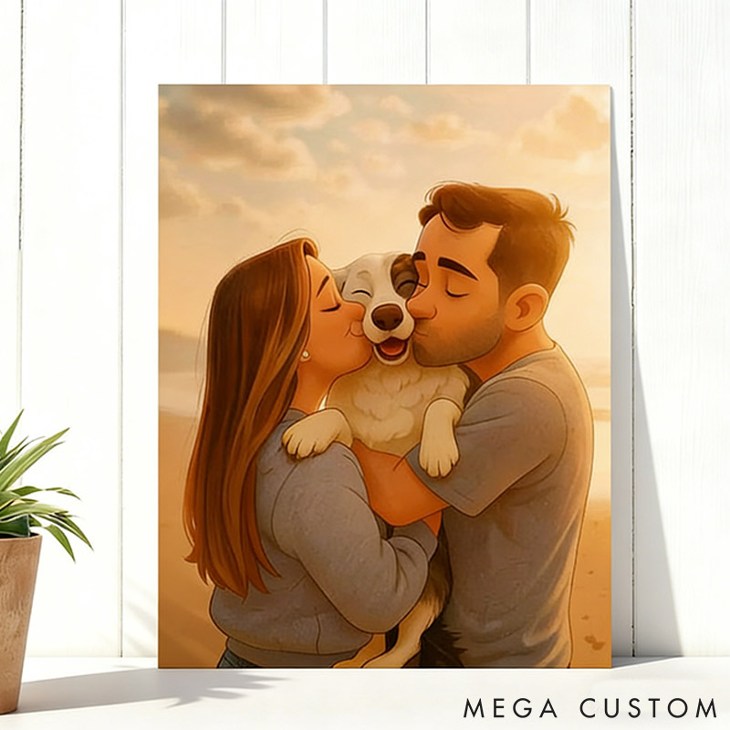 Personalized Pet Lover Pixar Style Cartoon Portrait from Photo Personalized Couple Portrait