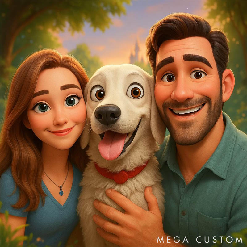 Personalized Pet Lover Pixar Style Cartoon Portrait from Photo Personalized Couple Portrait