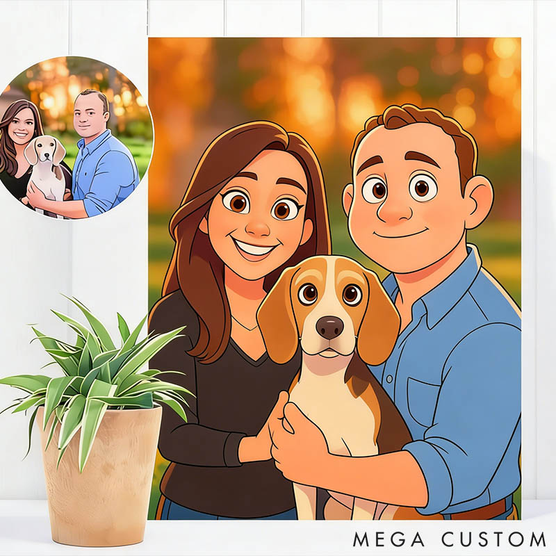 Personalized Pet Lover Pixar Style Cartoon Portrait from Photo Personalized Couple Portrait