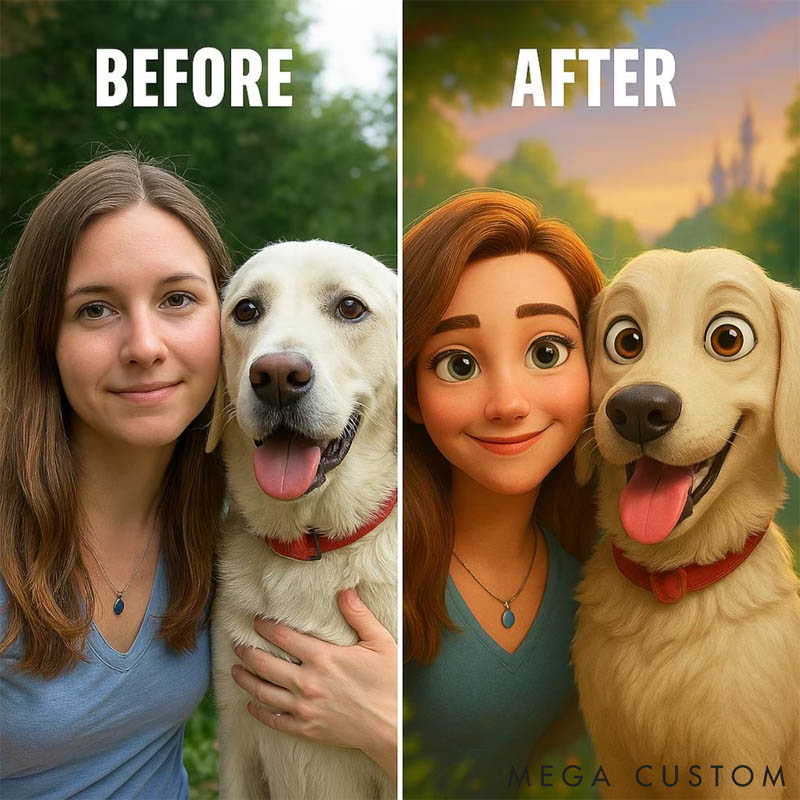 Personalized Pet Lover Pixar Style Cartoon Portrait from Photo Personalized Couple Portrait