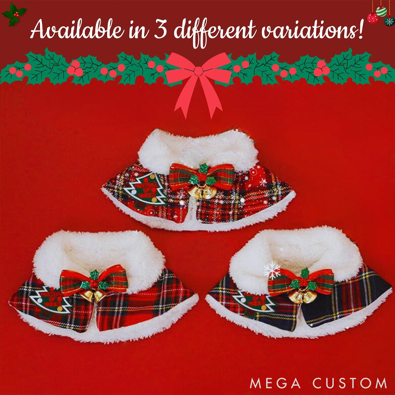 Personalized Pet Lover Plaid Dog Scarf with Faux Fur Collar Christmas Pet Cape Winter Cat Outfit