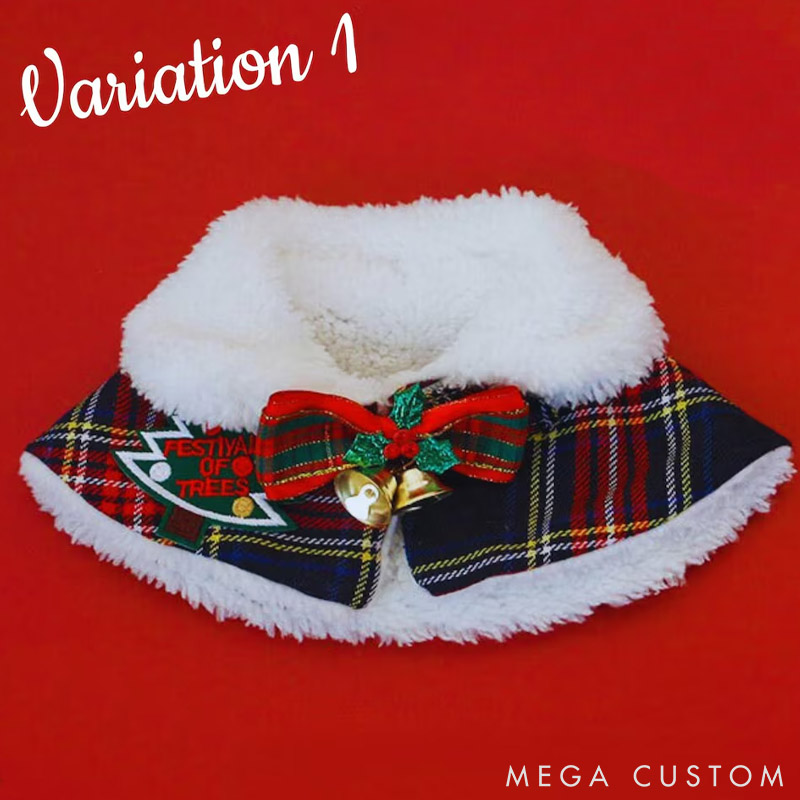 Personalized Pet Lover Plaid Dog Scarf with Faux Fur Collar Christmas Pet Cape Winter Cat Outfit