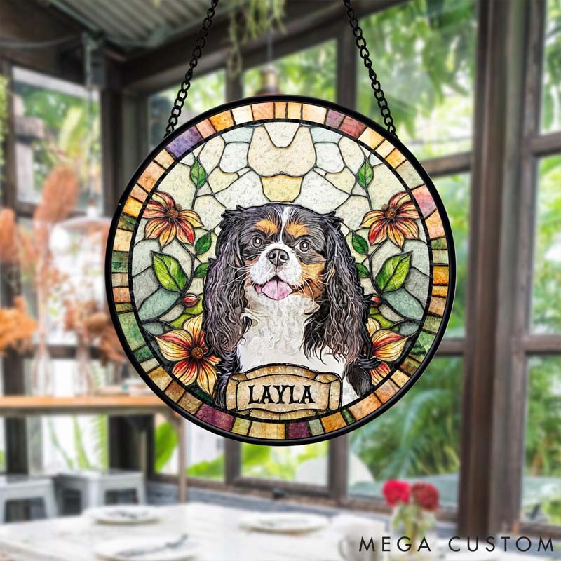 Personalized Pet Lover Portrait Custom Pet Memorial Dog Loss Keepsake Pet Loss Gift Stained Glass Sun Catcher