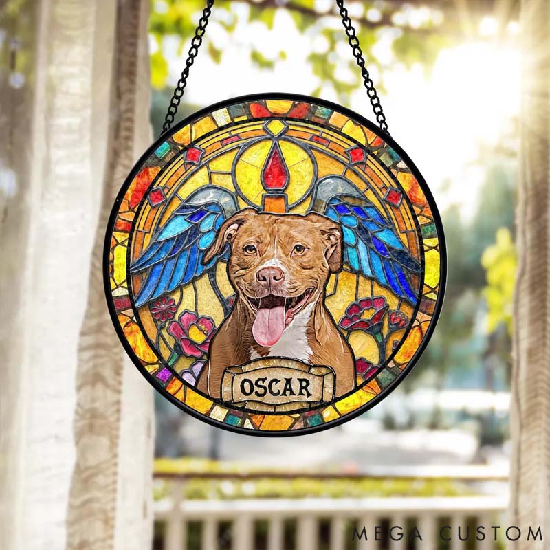 Personalized Pet Lover Portrait Custom Pet Memorial Dog Loss Keepsake Pet Loss Gift Stained Glass Sun Catcher