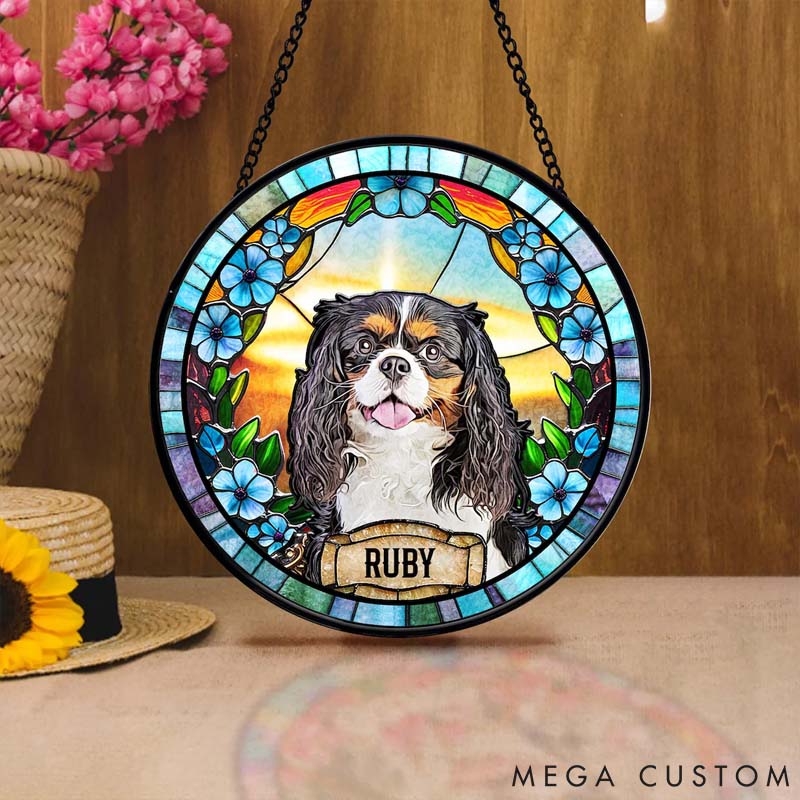 Personalized Pet Lover Portrait Custom Pet Memorial Dog Loss Keepsake Pet Loss Gift Stained Glass Sun Catcher