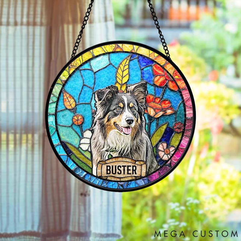 Personalized Pet Lover Portrait Custom Pet Memorial Dog Loss Keepsake Pet Loss Gift Stained Glass Sun Catcher