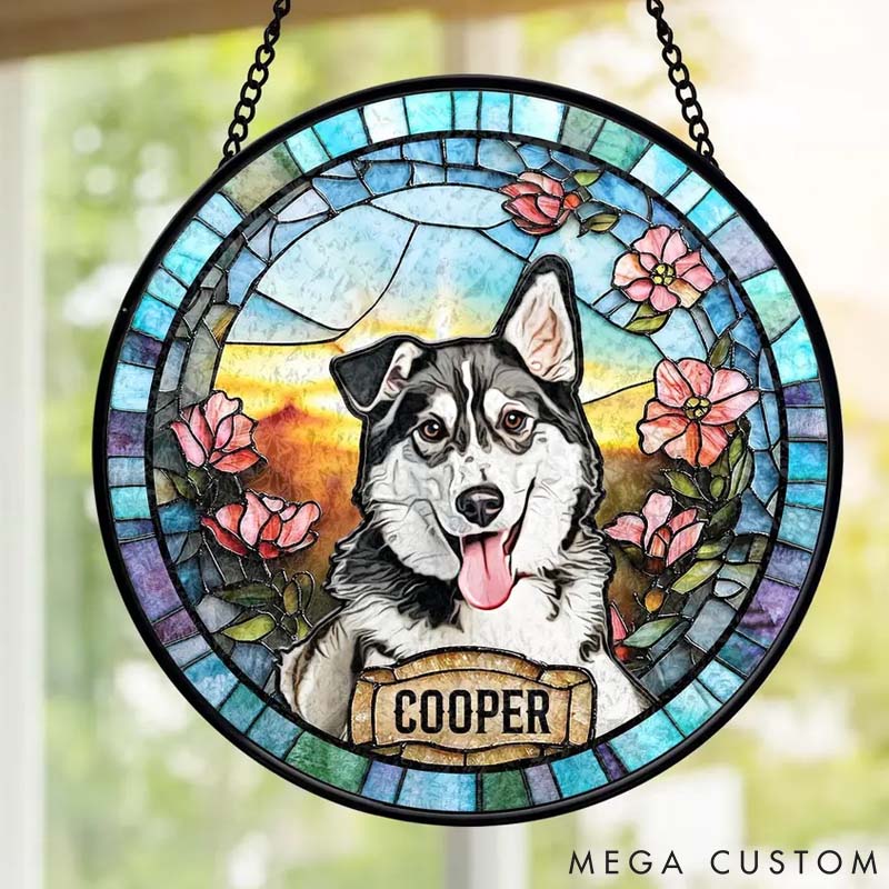 Personalized Pet Lover Portrait Custom Pet Memorial Dog Loss Keepsake Pet Loss Gift Stained Glass Sun Catcher