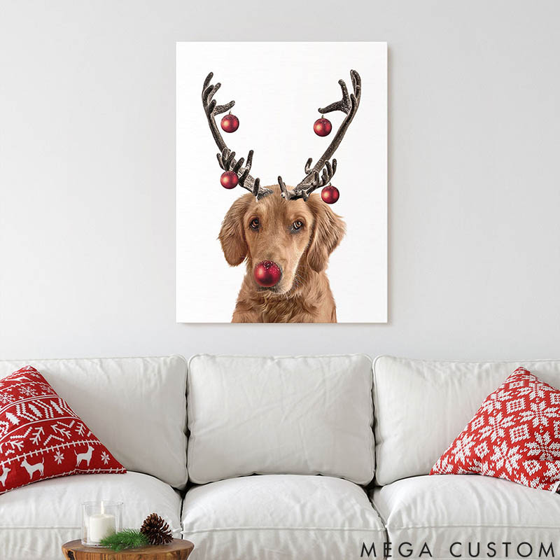 Personalized Pet Lover Reindeer Christmas Pet Portrait