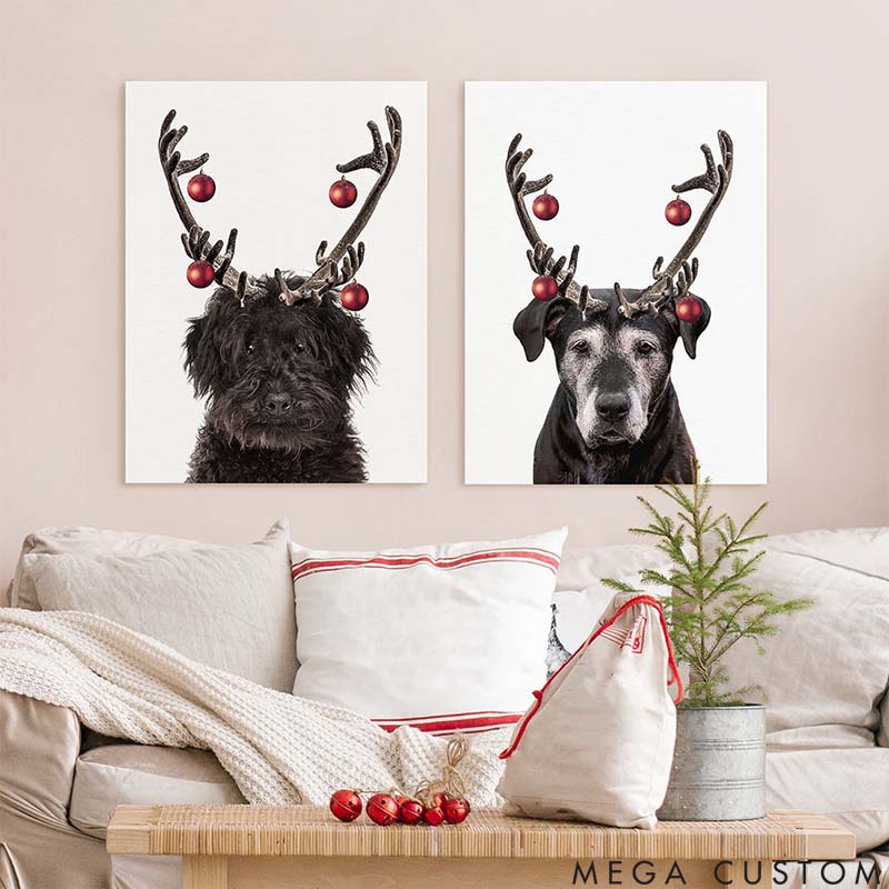 Personalized Pet Lover Reindeer Christmas Pet Portrait