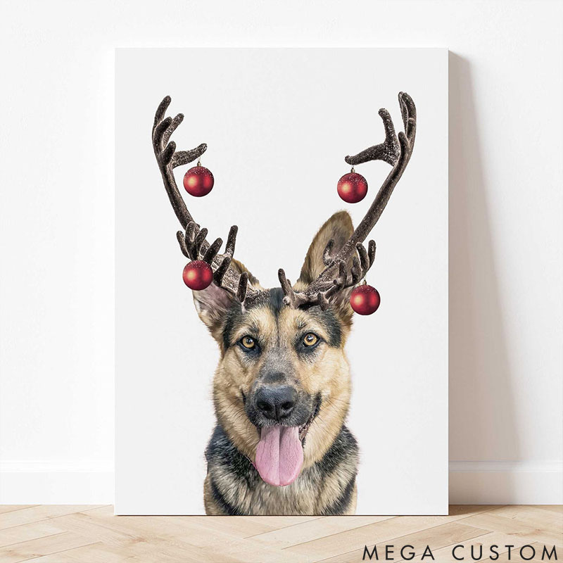 Personalized Pet Lover Reindeer Christmas Pet Portrait