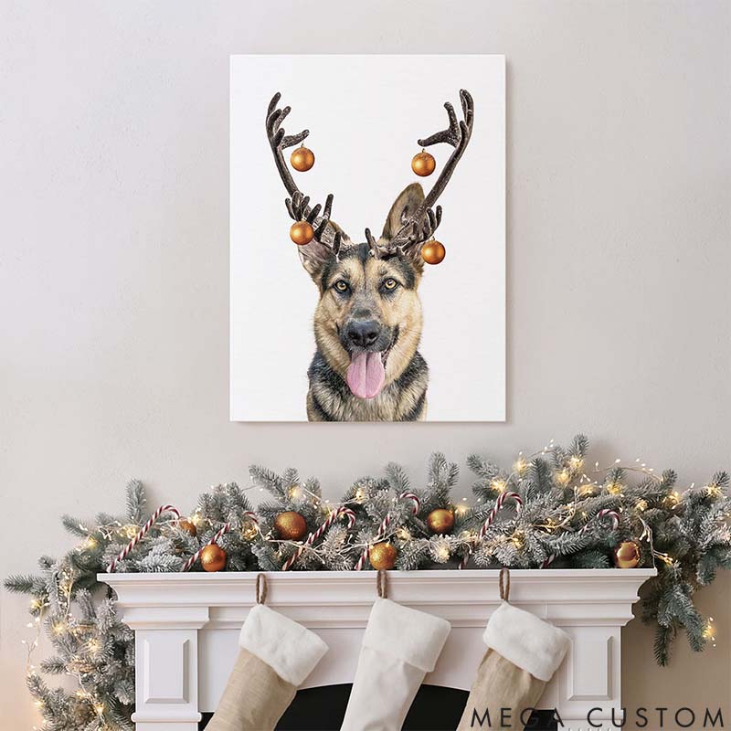 Personalized Pet Lover Reindeer Christmas Pet Portrait
