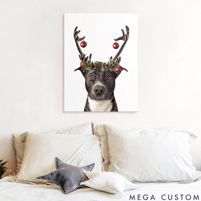 Personalized Pet Lover Reindeer Christmas Pet Portrait