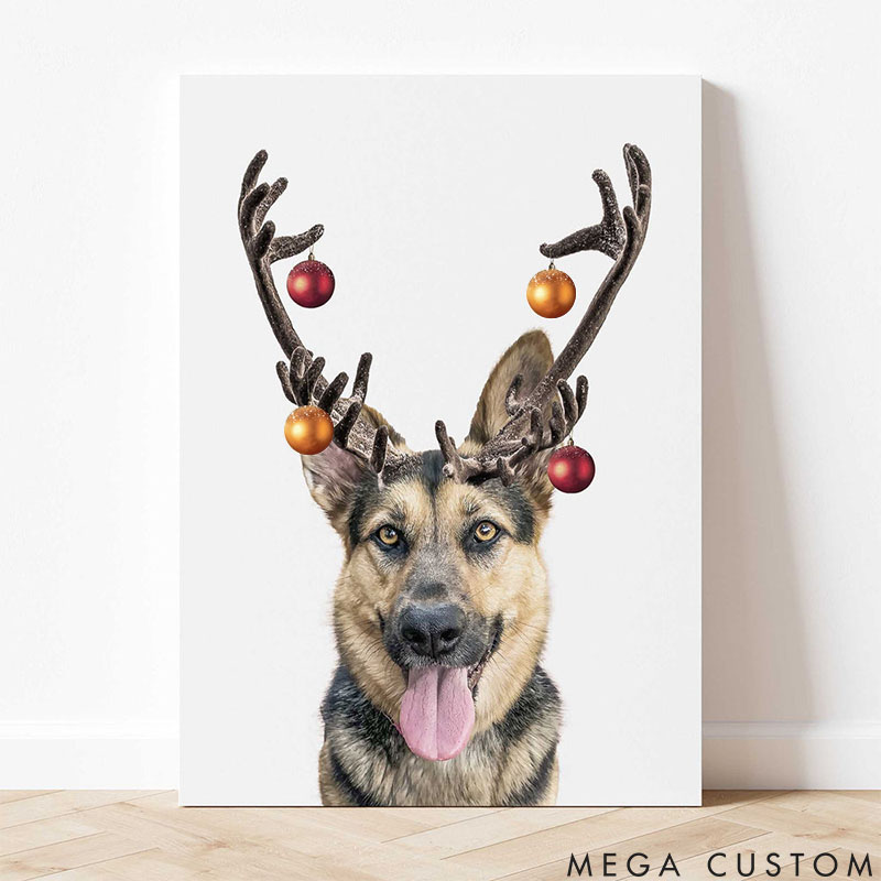Personalized Pet Lover Reindeer Christmas Pet Portrait