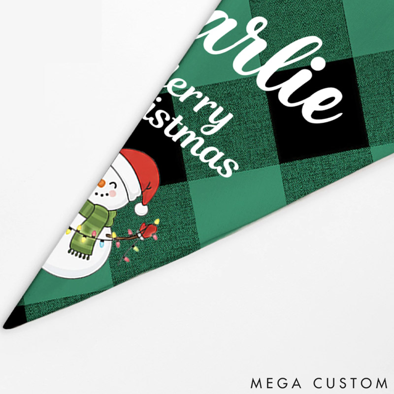 Personalized Pet Lover Santa Claus Snowman Soft Plaid Pet Bandana with Pet Name and Text