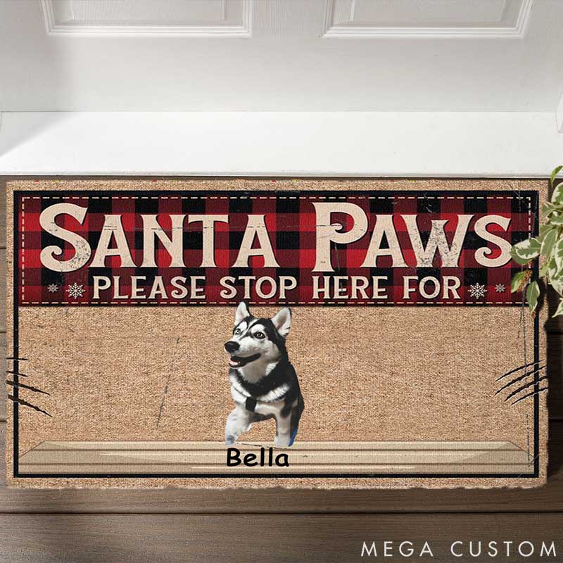 Personalized Pet Lover Santa Paws Please Stop Here for Doormat