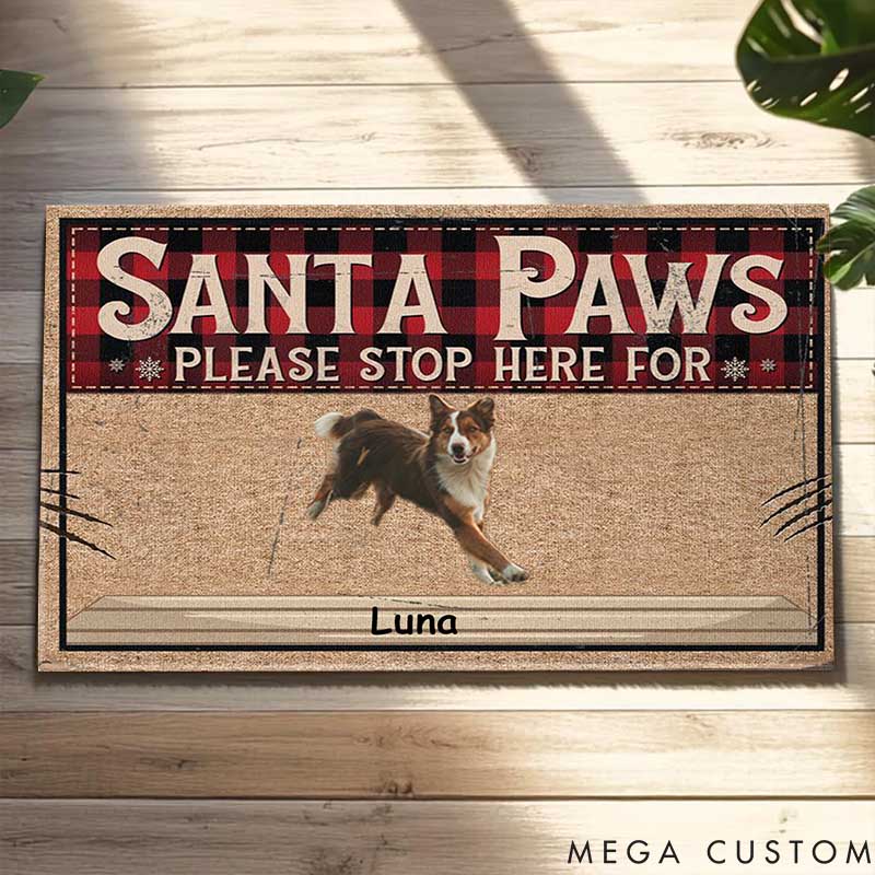 Personalized Pet Lover Santa Paws Please Stop Here for Doormat