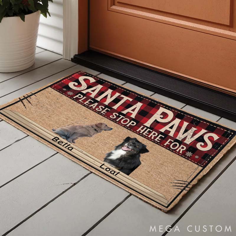 Personalized Pet Lover Santa Paws Please Stop Here for Doormat