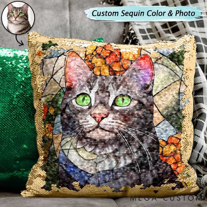 Personalized Pet Lover Sequin Pillow Mermaid Sequin Cushion Magic Reversible Throw Pillow