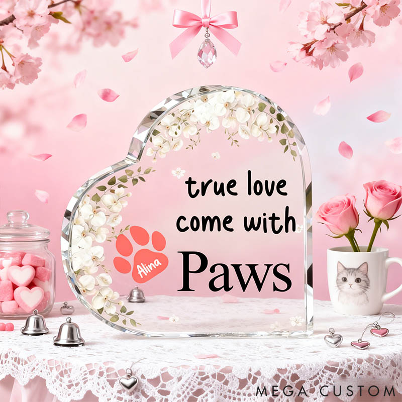 Personalized Pet Lover True Love Comes with Paws Heart Plaque