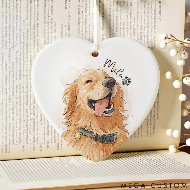 Personalized Pet Lover Watercolor Photo Pet Portrait Christmas Ornament