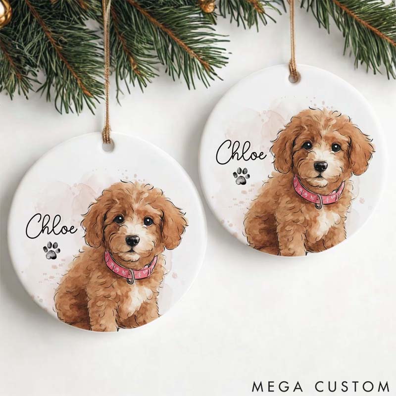 Personalized Pet Lover Watercolor Photo Pet Portrait Christmas Ornament