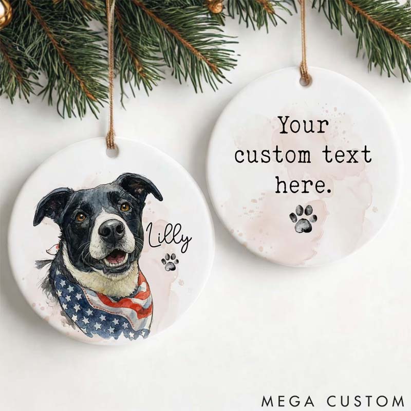 Personalized Pet Lover Watercolor Photo Pet Portrait Christmas Ornament