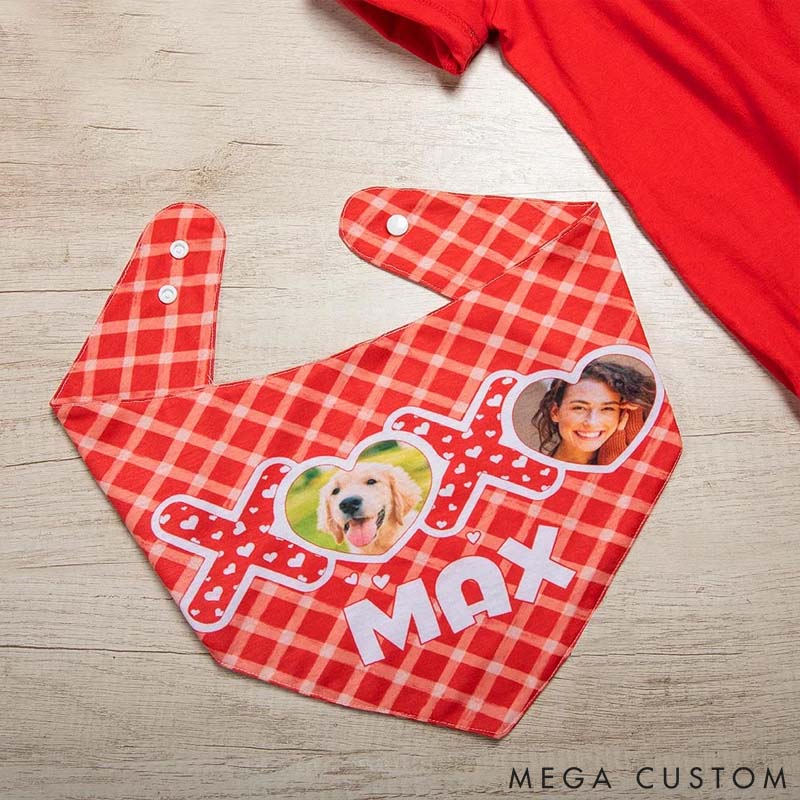 Personalized Pet Lover XOXO My Valentine Photo Name Dog Cat Plaid Bandana Matching Adult T-shirt