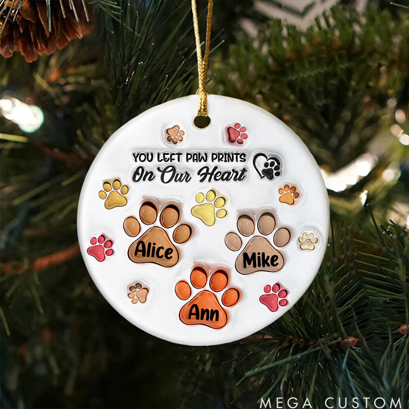 Personalized Pet Lover You Left Paw Prints on My Heart Christmas Ornament