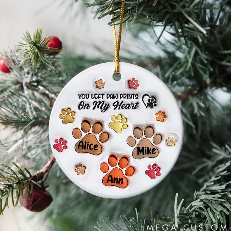Personalized Pet Lover You Left Paw Prints on My Heart Christmas Ornament
