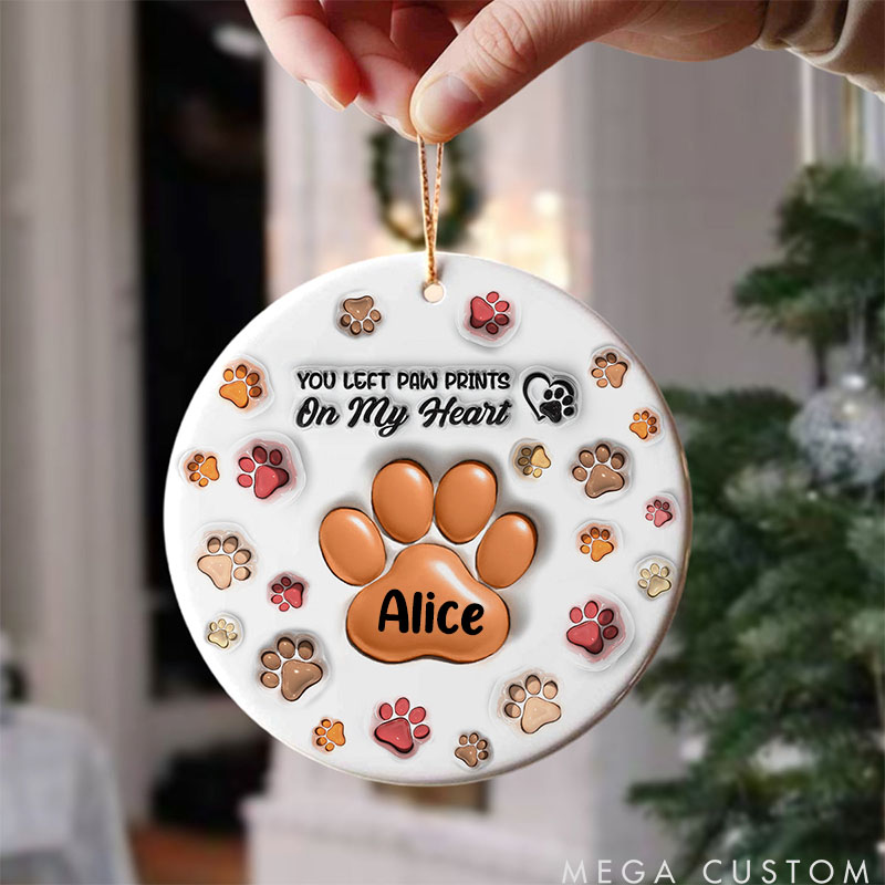 Personalized Pet Lover You Left Paw Prints on My Heart Christmas Ornament