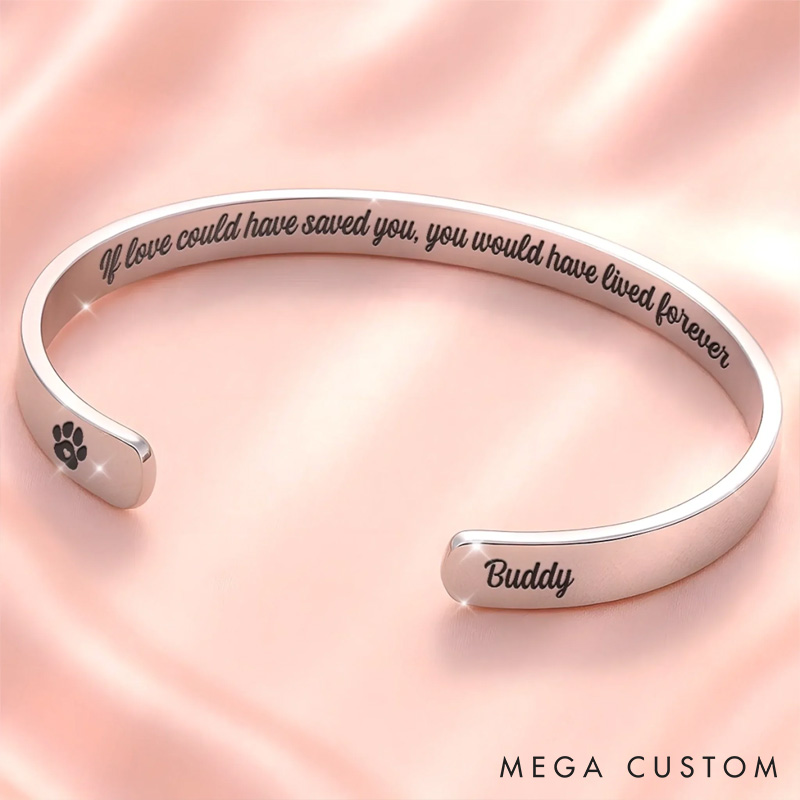 Personalized Pet Lover You Left Paw Prints on My Heart Stainless Steel Cuff Bracelet