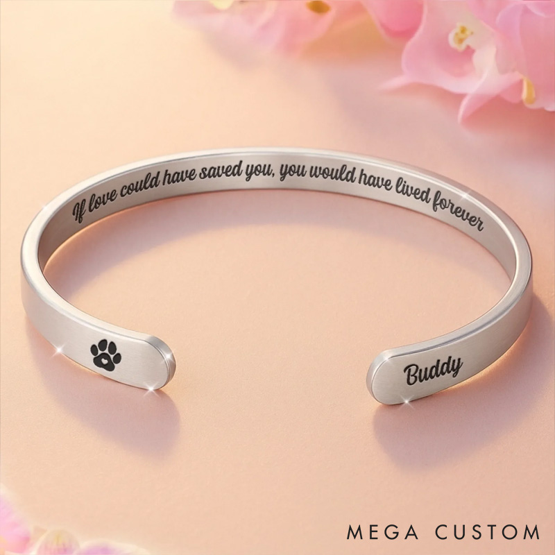 Personalized Pet Lover You Left Paw Prints on My Heart Stainless Steel Cuff Bracelet