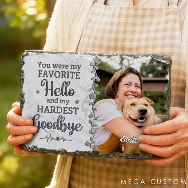 Personalized Pet Lover You Were My Favorite Hello Pet Memorial Photo Garden Stone with Name Courtyard Graveyard Keepsake Gift
