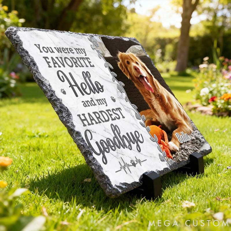 Personalized Pet Lover You Were My Favorite Hello Pet Memorial Photo Garden Stone with Name Courtyard Graveyard Keepsake Gift