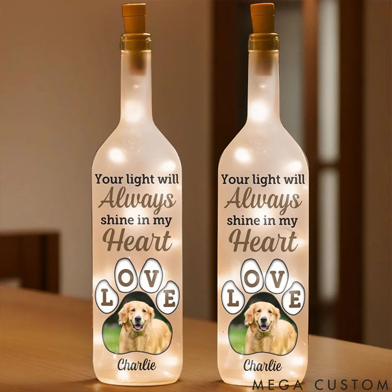 Personalized Pet Lover Your Light Will Forever Guide My Way Bottle Lamp